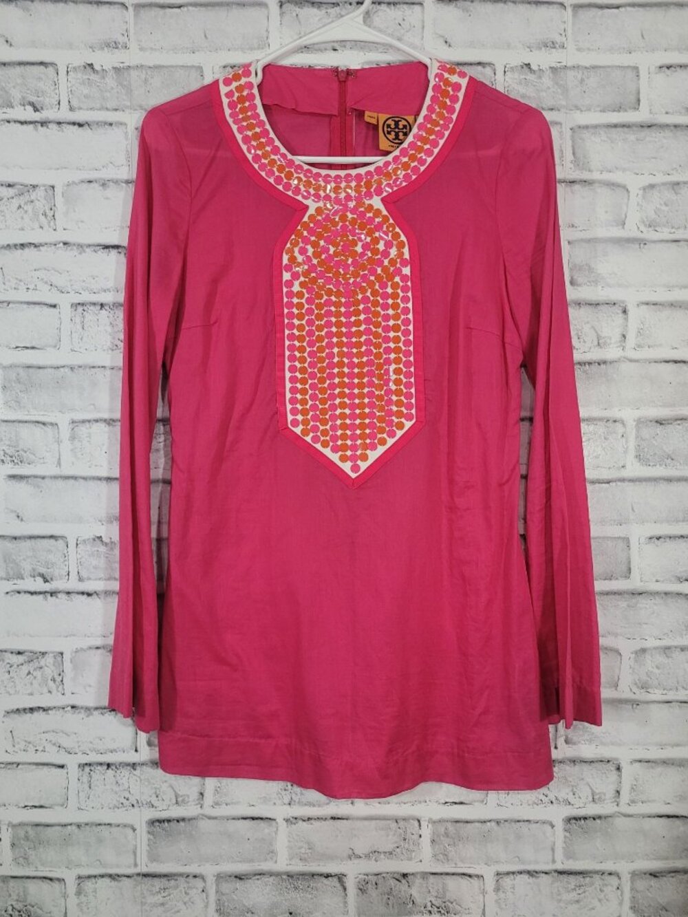 NWOT Tory Burch Embellished Yoke Pink Orange Lightweight Tunis Size 4 - Picture 5 of 5